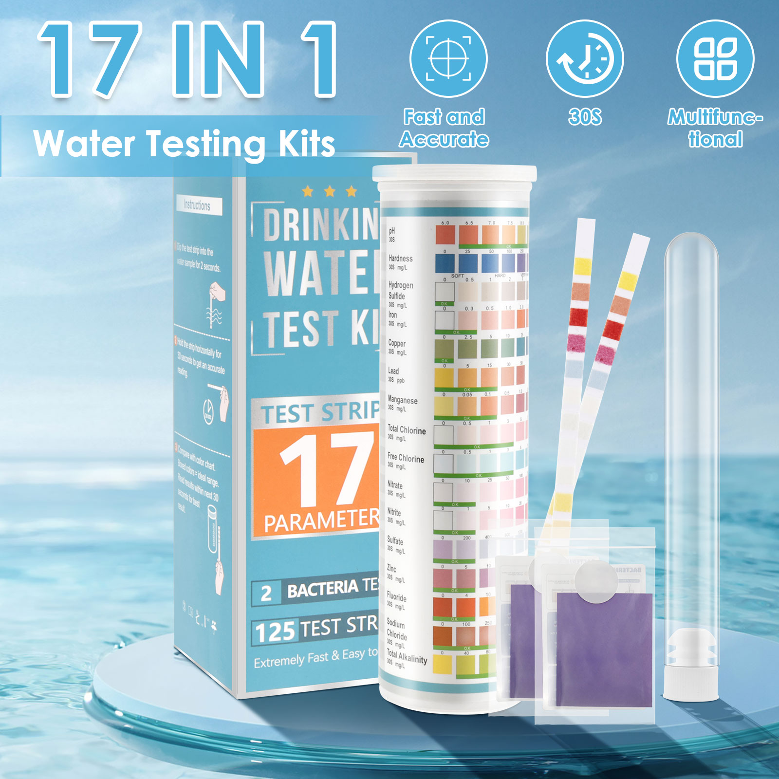 Marine Aquarium Water Test Kit - 100/125 Stück Aquarium-Teststreifen, 5–17 in 1,