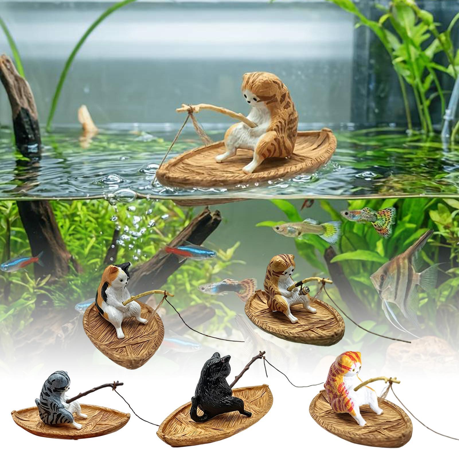 Aquarium Marineland - Kreatives Katzen-Angelboot Aquarium-Ornament Hochwertiges Harz Langlebige